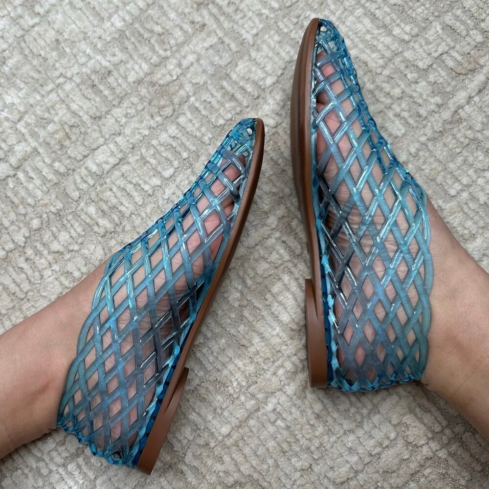 Blue Jelly Mesh Ballet Flats for Women Clear Hollow Jellies Flat Sandals